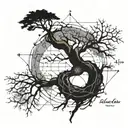 An oakland tree intertwined with scientific symbols and equations tattoo design idea