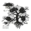 An oakland tree intertwined with scientific symbols and equations tattoo design idea