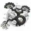 An oakland tree intertwined with scientific symbols and equations tattoo design idea