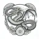 aztec snake dragon wrapping itself tattoo design idea