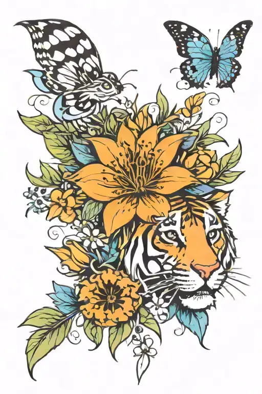 Tiger lily and dandy lion from alice in wonderland, livingstone daisy, scottish thistle, frangipani.  tattoo design idea
