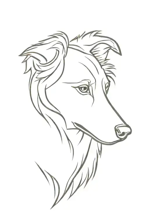 border collie outline, faded in rectangle frame, missing details.  tattoo design idea