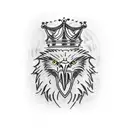 Two-headed Bald Eagle with a Crown, and a chest armor with a lion on it.  tattoo design idea