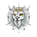 Two-headed Bald Eagle with a Crown, and a chest armor with a lion on it.  tattoo design idea