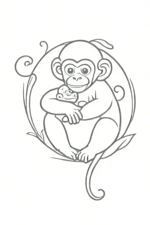 heart with baby monkey  tattoo design idea