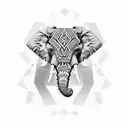 Elephant with head made out of viking patterns, trunk included, legs made in maori patterns, body in aztec patterns tattoo design idea