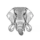 Elephant with head made out of viking patterns, trunk included, legs made in maori patterns, body in aztec patterns tattoo design idea