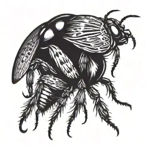 Create a black work style sketch of an insect with simplified yet strong lines, conveying a sense of horror and intensit tattoo design idea
