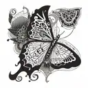 An intricate design of a biomechanical butterfly incorporating elements of human anatomy, inspired by the client's love for biology. tattoo design idea