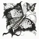 An intricate design of a biomechanical butterfly incorporating elements of human anatomy, inspired by the client's love for biology. tattoo design idea