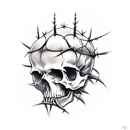 skull whith crown of thorns tattoo design idea