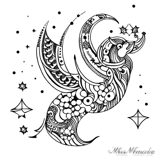 An elegant henna-inspired Capricorn constellation tattoo with stars, representing a mother's dedication to maintaining mental health tattoo design idea
