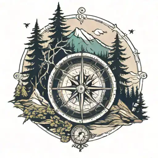 compass trees outdoors mountains trees tattoo design idea