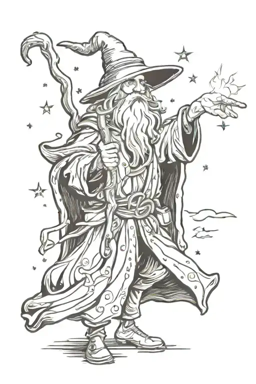 wizard casting a spell tattoo design idea