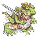a chameleom with a sword riding a frog tattoo design idea