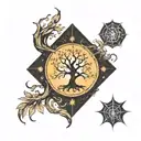 tree sirius Orión vector graphic black tattoo design idea