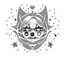 A creepy anime-inspired tattoo featuring a heart with a clown face inside, surrounded by stars tattoo design idea