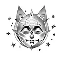 A creepy anime-inspired tattoo featuring a heart with a clown face inside, surrounded by stars tattoo design idea