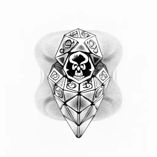 skull with a 20 sided dice in his mouth tattoo design idea
