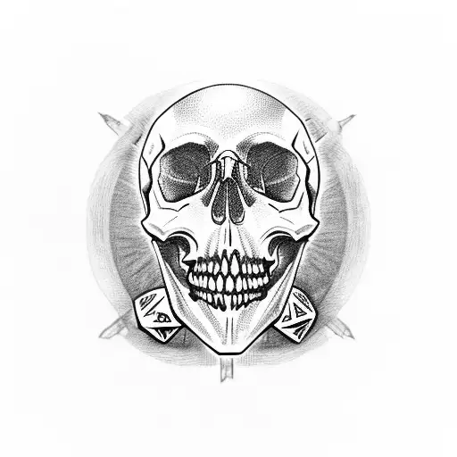 skull with a 20 sided dice in his mouth tattoo design idea