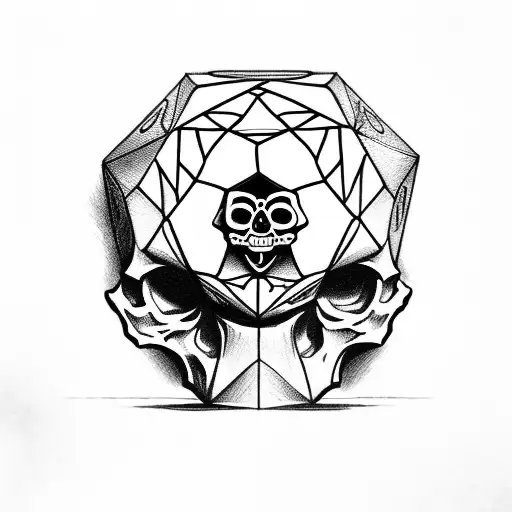 skull with a 20 sided dice in his mouth tattoo design idea