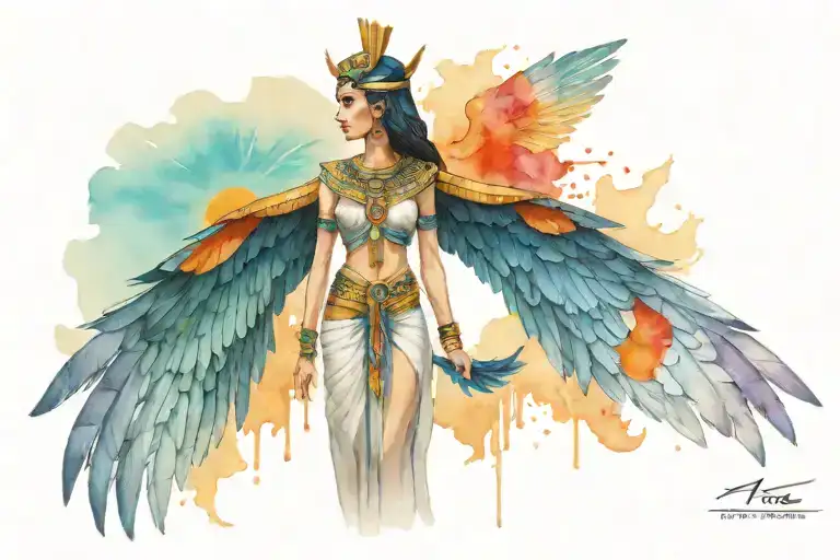 Egyptian goddess Isis full body standing, facing forward  tattoo design idea