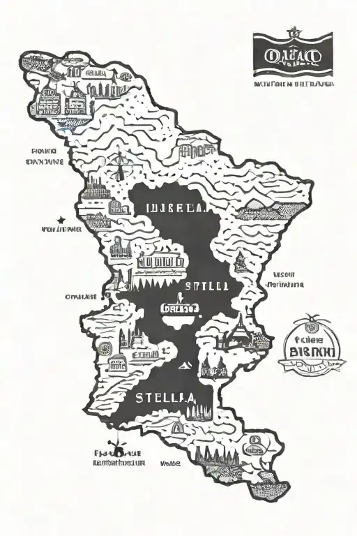 A travel inspired tattoo showcasing a map with Bulgaria,  Newcastle united, the name Oscar and a stella bottle  tattoo design idea