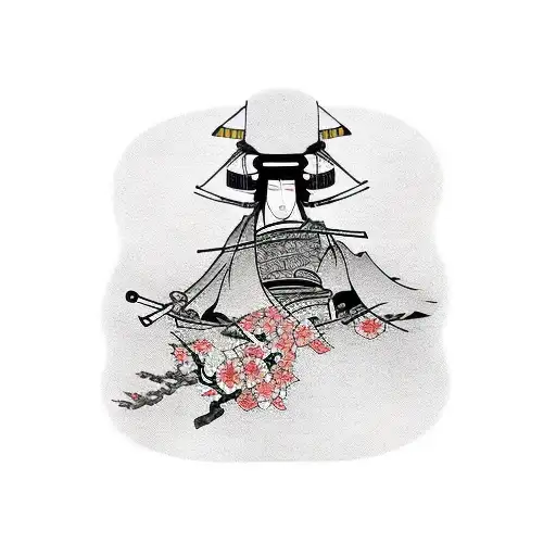 samurai with blossom tree tattoo design idea