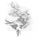 samurai with blossom tree tattoo design idea