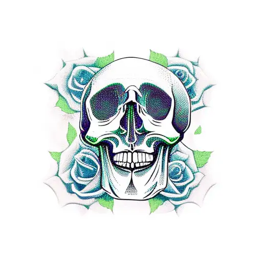 skull with roses, mandala tattoo design idea