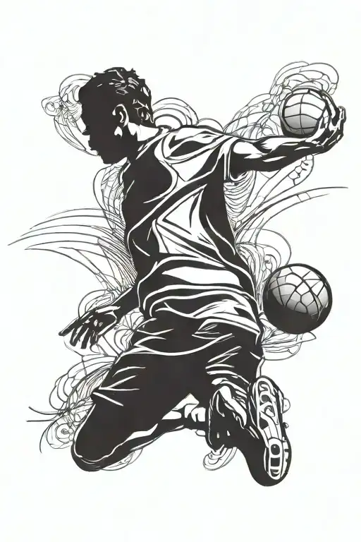 A silhouette of a handball player in action, with a computer mouse incorporated into the design tattoo design idea