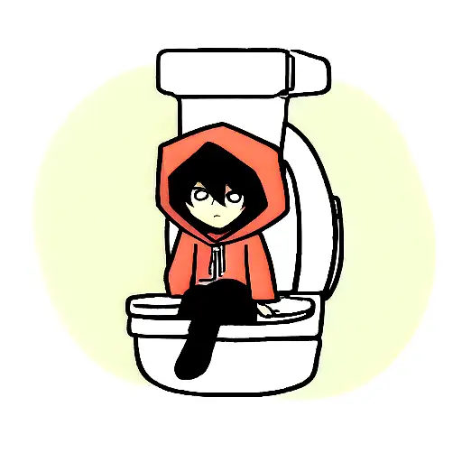 cartoon with his hood up sitting on a toilet tattoo design idea