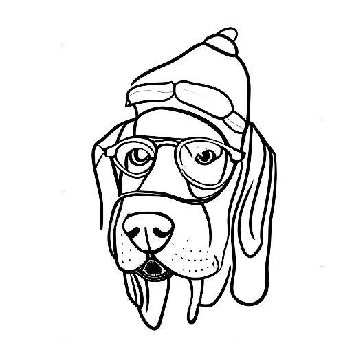 A basset hound with a judge's wig and glasses tattoo design idea