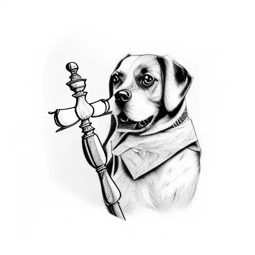 Dog playing a gavel like a lawyer tattoo design idea