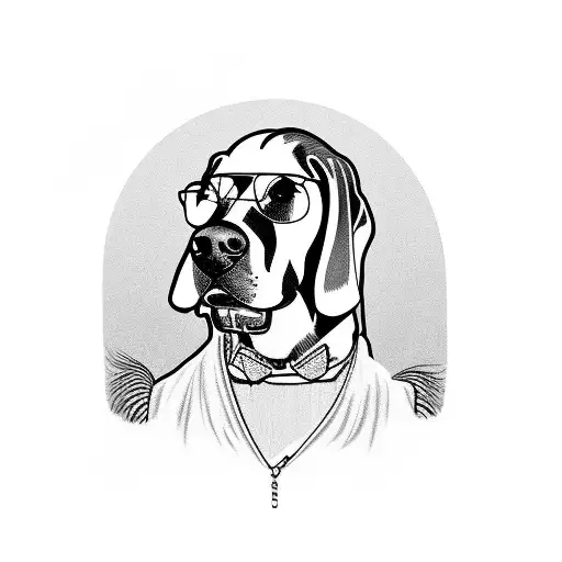 A basset hound with a judge's wig and glasses tattoo design idea