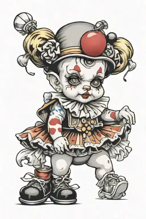 kewpie doll clown tattoo design idea