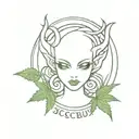 succubus Stamp, with weed leaf intertwined with Text in middle with K & K tattoo design idea