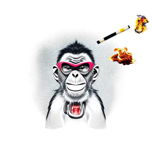 a gangster monkey with a gold tooth smoking a cigarette  tattoo design idea