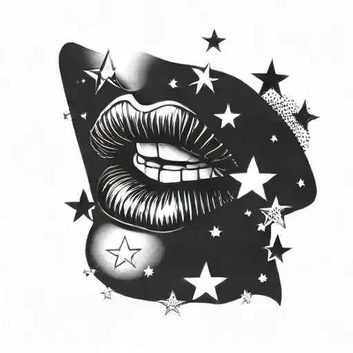 Lips with stars in them tattoo design idea