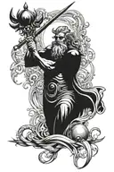 Poseidon holding a trident and neptune,jupiter,pluto planet  tattoo design idea