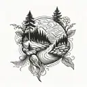 river flowing with nature around it  tattoo design idea