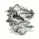 river flowing with nature around it  tattoo design idea