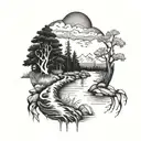 river flowing with nature around it  tattoo design idea