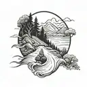 river flowing with nature around it  tattoo design idea
