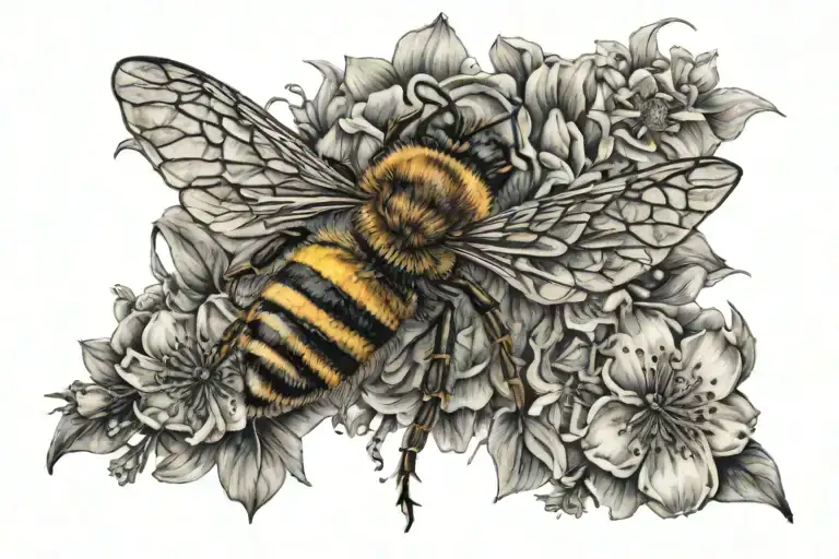 honey bee landing on flowers bracelet tattoo design idea