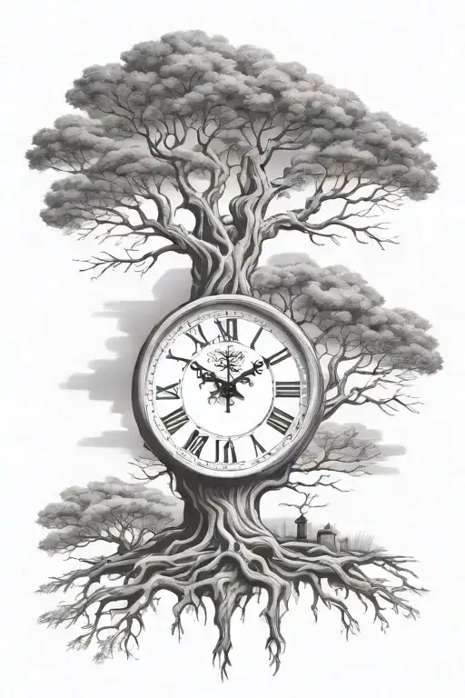 tree clock fatherhood tattoo design idea