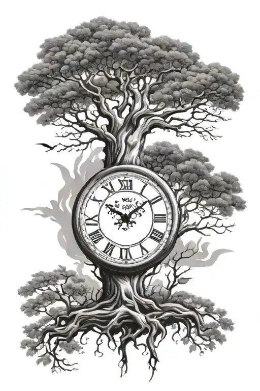 tree clock fatherhood tattoo design idea