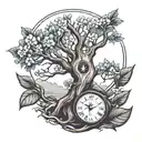 tree clock fatherhood tattoo design idea