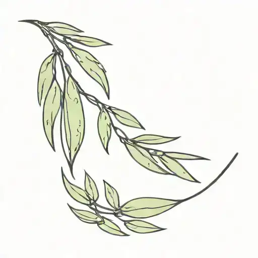 A minimalist design of an olive leaf intertwined with an AK47 gun tattoo design idea