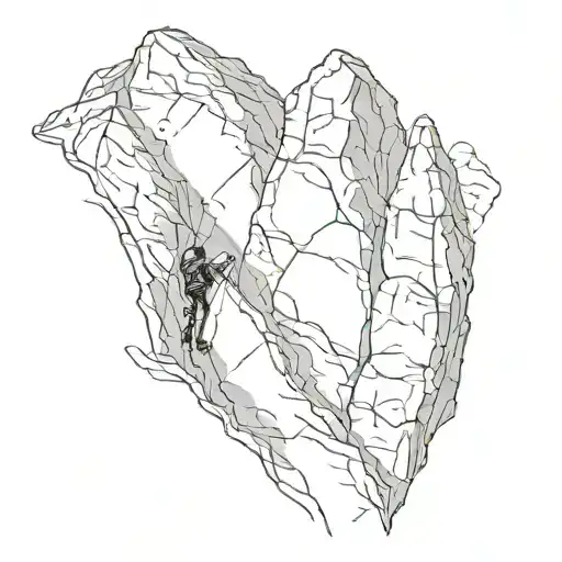 A sketch of a rock climber reaching the summit of a challenging peak in the Alps tattoo design idea